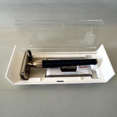 Gillette Super Slim Twist Double Edge Safety Razor Blue No Code Boxed MI England