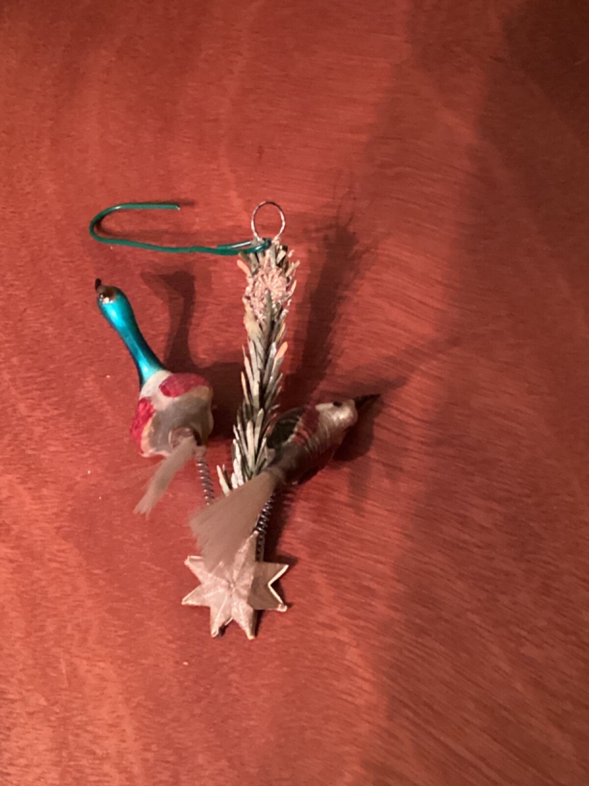 RARE ANTIQUE double Peacocks & Paper Tree by birds Christmas Ornament See Video