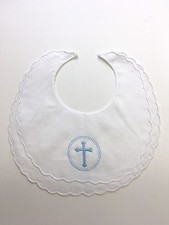 Christening Baby Christening Boy Linen Bib Cross Baby Blue Heirloom Embroidered