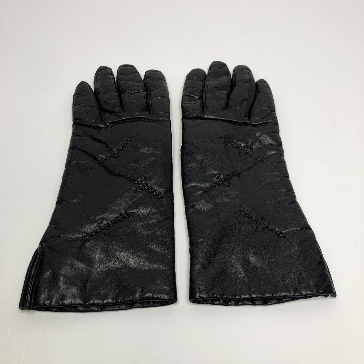 Vintage Women's Black Leather Gloves WPL 12931 Made in Japan