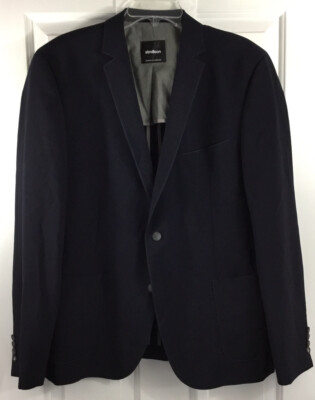 Strellson Blazer Mens 42L 2-Button Dark Navy Wool Partially Lined Sport Coat