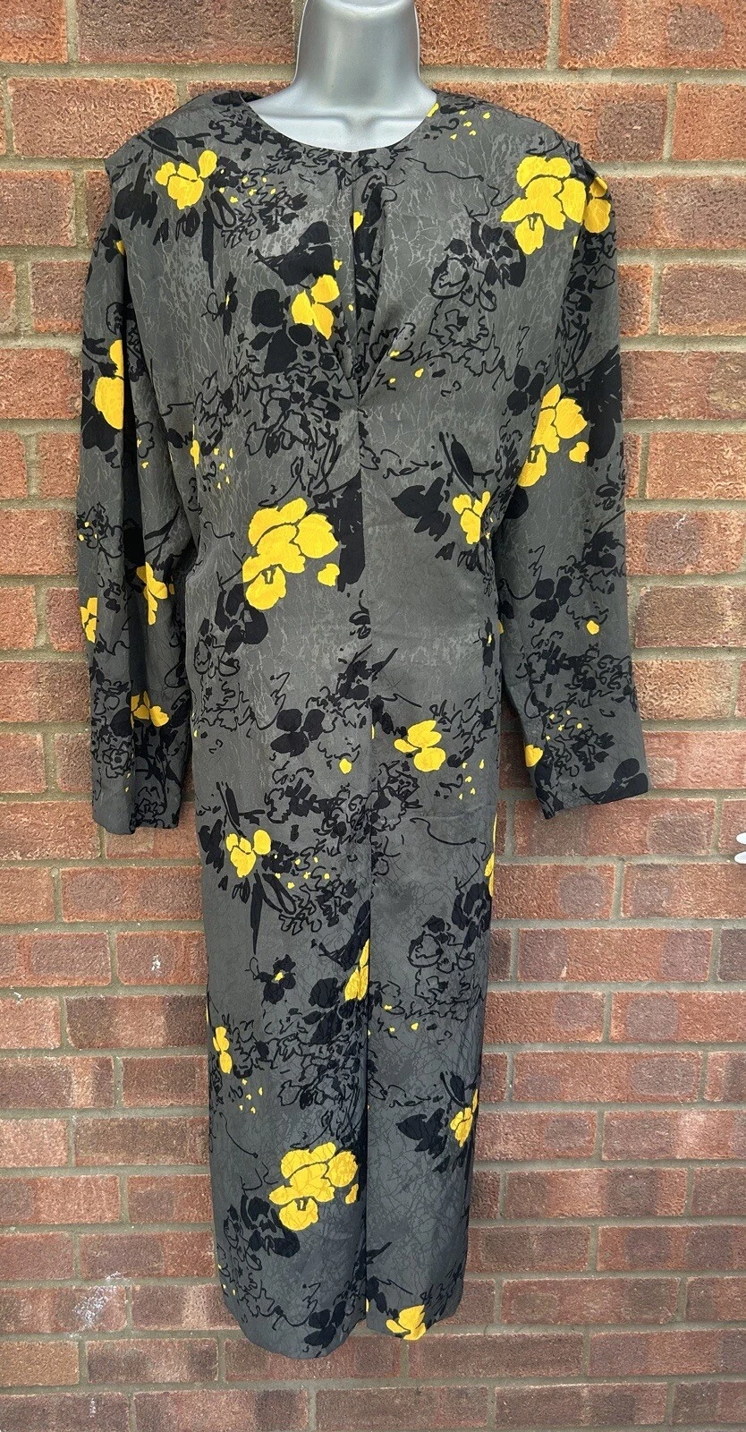 VINTAGE DESIGNER "GIVENCHY" BELLISSIMO ABITO GRIGIO E GIALLO STAMPA FLOREALE TAGLIA 18