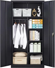 Metal Storage Cabinet, 72" Locking Metal Storage Cabinet with Shelves and Hangin