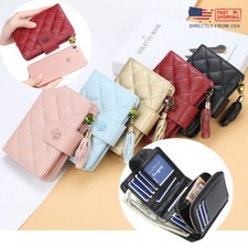 Women Tri-fold Wallet Zipper Credit Card Case Coin Purse Tassel Small Clutch Bag