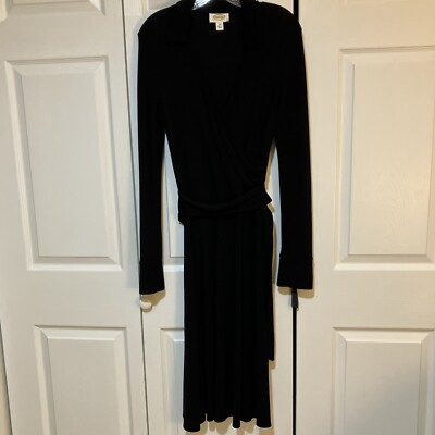 Talbots Faux Wrap Dress Size 10 Black Long Sleeve Work Party Travel