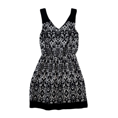 AB Studio Womens Sleeveless Dress Elastic Waist Black White Contrast Trim Size M
