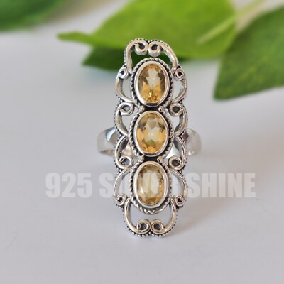  CITRINE NATURAL GEMSTONE 925  STERLING SILVER HANDMADE JEWELRY RING 3 TO 12