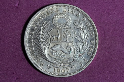 1907 Peru 1/2 Sol Silver Coin #M21558