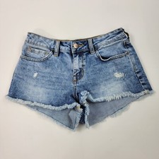 Bullhead Denim Co Womens Shorts 25 Low Rise Acid Wash Distressed Raw Hem Booty