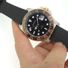 Orologio Uomo Parnis Zaffiro GMT Movimento Automatico Marcatore Luminoso Cinturino Gomma