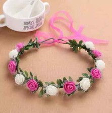 White Pink Roses Headband Wedding Garland Hair Accessories Flower Girl Decor
