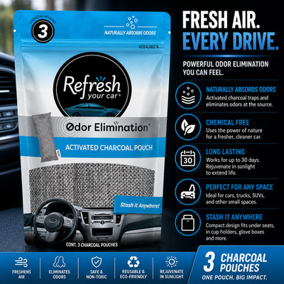 Refresh Your Car Charcoal Air Freshener Bags 3 Pack Odor Eliminator