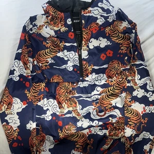 NWT Taille Grande raison Marque Anorak Veste de brise-vent à capuche Tiger Baume Pullover