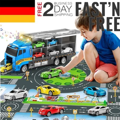 MARKENLOS Kinder Spielzeug Transporter LKW mit Mini-Rennen Spielzeugautos Spielmatte XXL