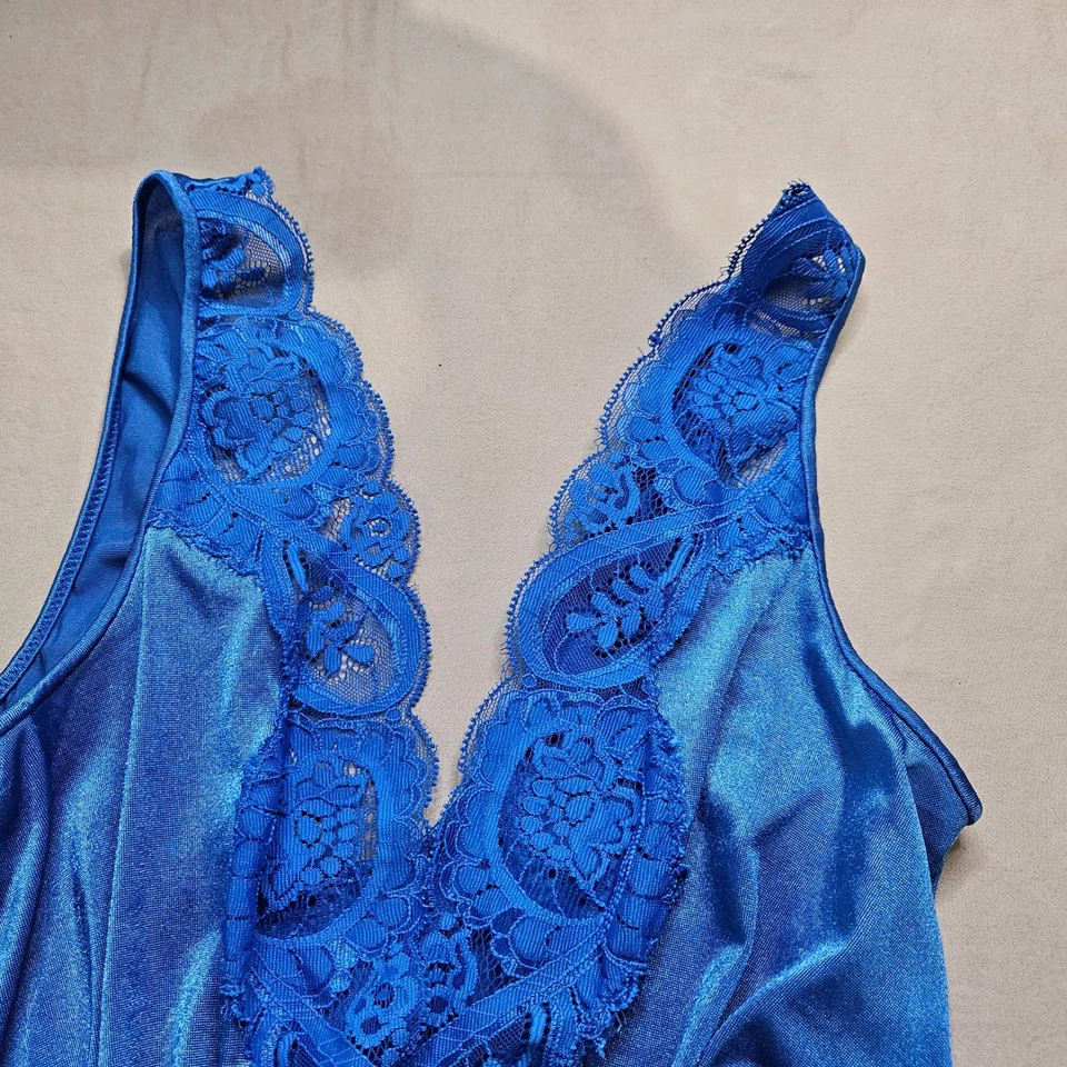 Винтажный Olga ночная рубашка синий макси кружева отделки белье Med скольжения платье 92280 романтический - Изображение 3 из 4