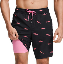 Mens Swim Trunks with Compression Liner 9 Inch Stretch Quick Dry Swim Shorts wit