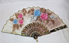 Vintage Spanish Flamenco Hand Fan Abanico Floral Gold Decorative 16.75" x 9"