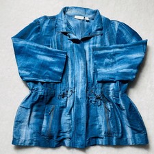 Chicos Womens Blue Ombre Tie Dye Drawstring Linen Blend Jacket Size 3 US XL