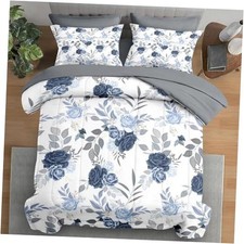 Comforter Set Size, Flower Leaves Floral 7 Pcs Bedding for Full Blue Flower