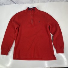 RL Polo Sweater Boys L 14-16 Red 1/4 Zip Knit Preppy Mock Neck Blue Pony Knit