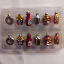 Food Lovers Ornament Set 6 Count 2 Inch Glass Figurines Lot Of 2 For The Foodies