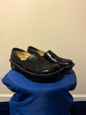 Vintage Alegria Debra DEB-531 Women's Black Leather Floral Slip-On Flats EU 37