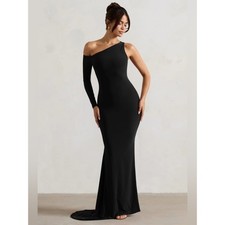 Club L 4 CONTRADICTION Sexy Black One-Sleeve Asymmetric Maxi Dress gown