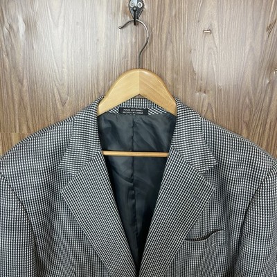 Stafford Sport Coat Mens 44R White Gray Microcheck Silk Polyester Two Buttons