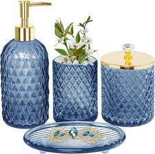 Blue Bathroom Accessories Set, 4Pcs Glass Bathroom Accessory Set Complete
