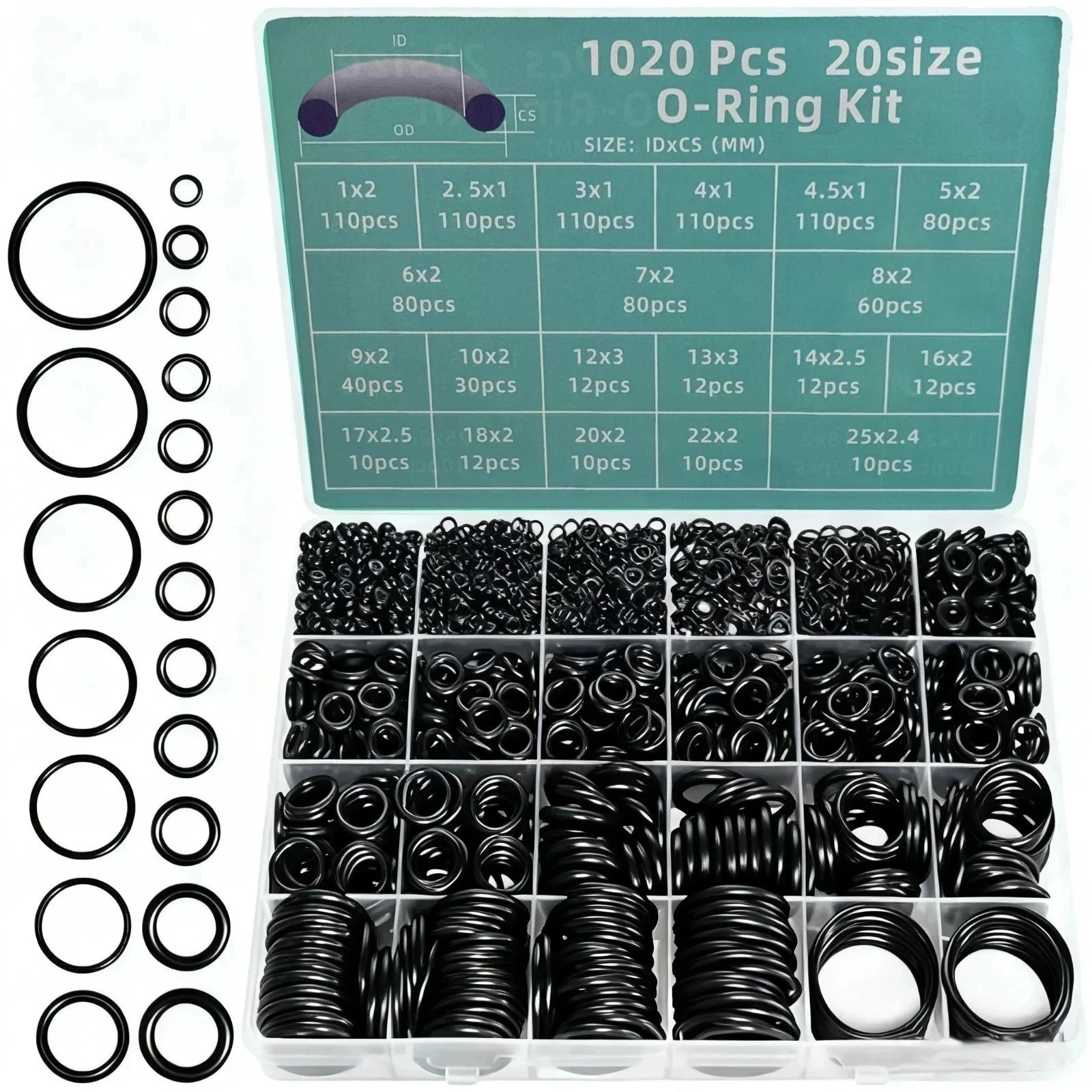 1020PCS O-Ring Assortment Kit | 20 Metric Sizes for Car Repair, Faucet, Air, Gas