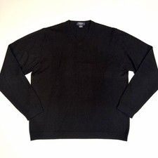 Brooks Brothers 346 Mens Large Fine Cashmere Black Sweater V Neck
