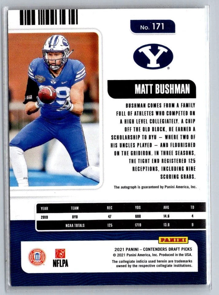 2021 Panini Contenders Draft Picks #171 Matt Bushman AU RC Red Foil - Image 2 of 2