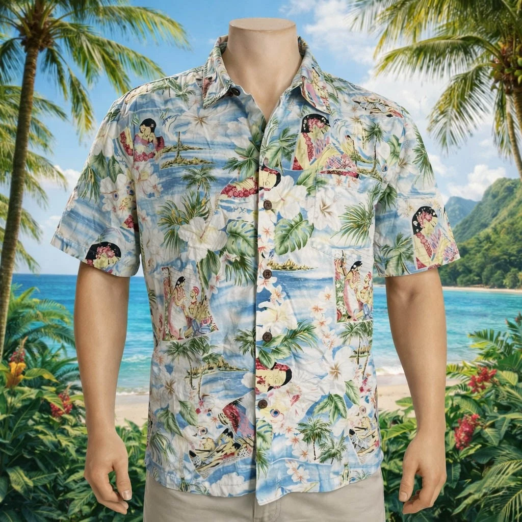 RJC Hawaiian Shirt Medium Tribal Festive Floral Tropical Flowers Ladies Palms
