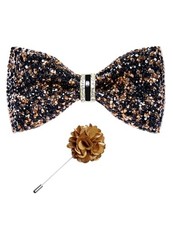 Rhinestone Bow Ties for Men Adjustable Sequin Diamond Pre-tied Black and Gold