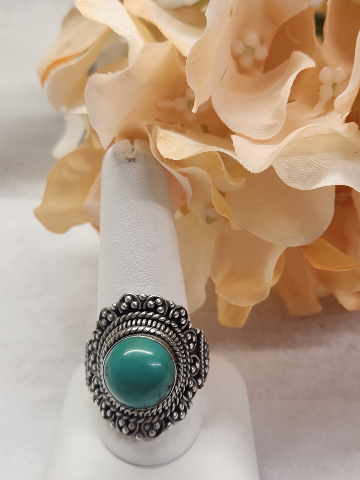 Silver Statement Ring Turquoise Cabochon Bezel Se… - image 1