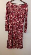 Tory Burch Long Sleeve Midi Dress Medium Floral Butterfly Red Designer Elegant