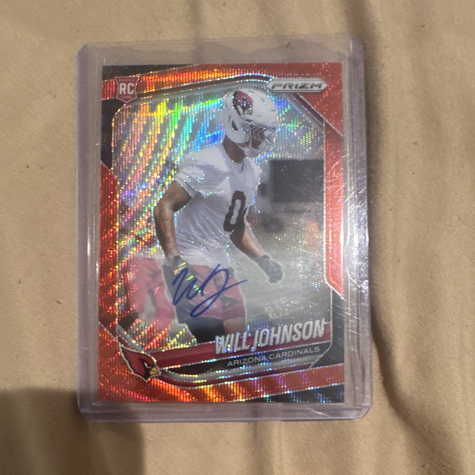2025 Panini Prizm Will Johnson #370 Arizona Cardinals RC Auto Red Sparkle /149
