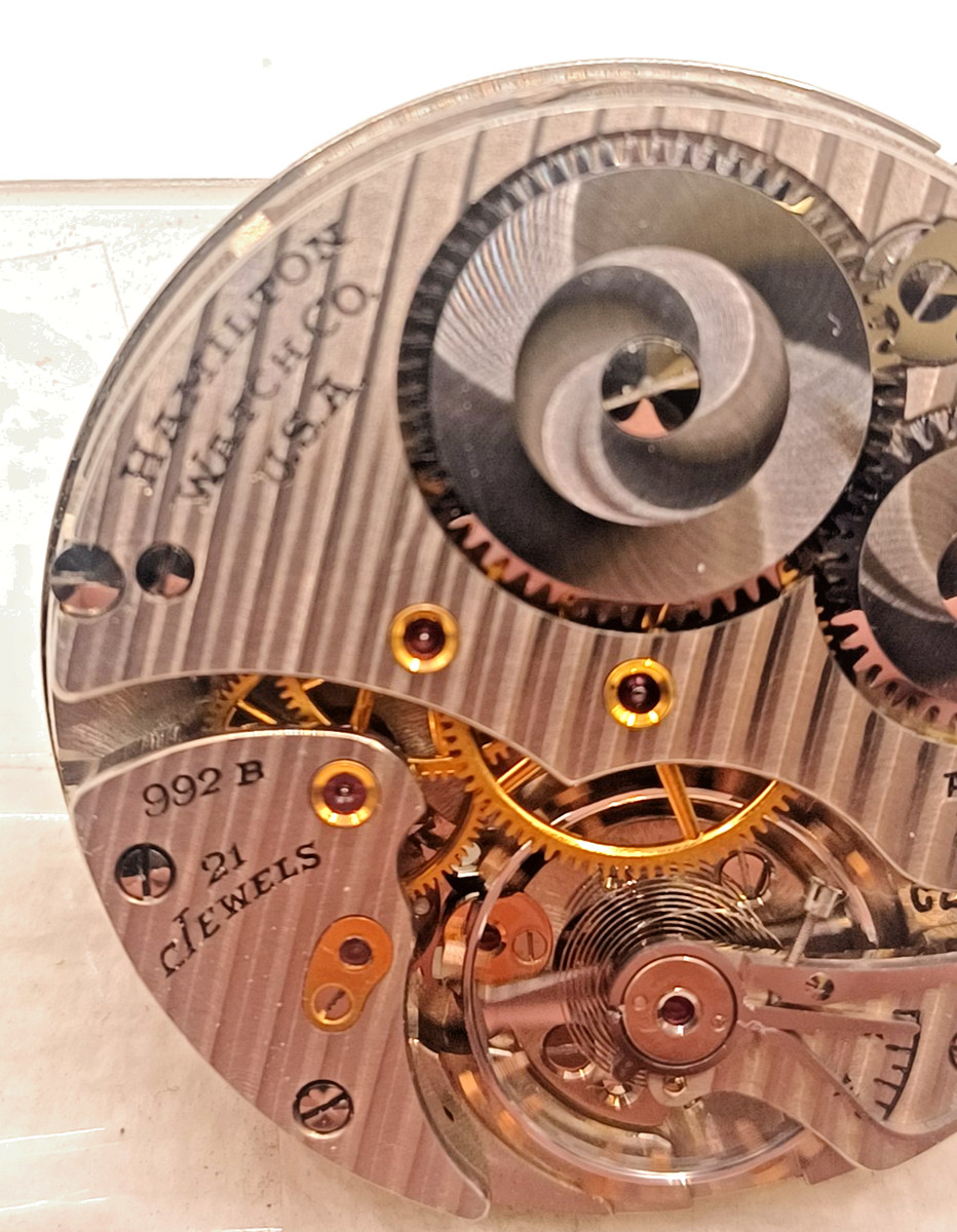 Vintage  1948 Hamilton 992 B Open Face Pocket Watch Movement -16 S! 21 J !RUN! View 3