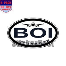 BOI Boise Airport Coordinates Oval Sticker 4 Pack 3x2 Inch