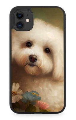 Vintage Bichon Frise Ölgemälde Gummi Handyhülle Hunderasse weiß Welpe CY10