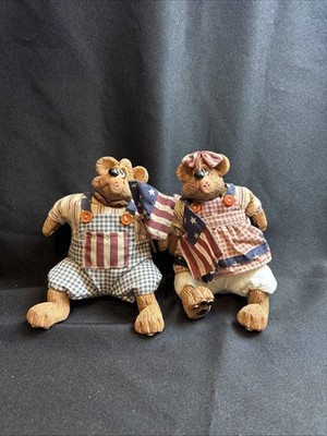 Russ Berrie Country Folks Bearsy Ross & Male Yankee Doodle Figurines