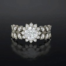 Art Deco Style Round Lab Created Diamond 14K White Gold Finish Engagement Ring