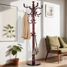 73 in Wood Coat Rack, Coat Rack Freestanding with Stable Round Base, Adjustab...