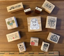 Lot Of 12 Wood Mounted Rubber Teacher School Stamps - Various Brands - Vintage