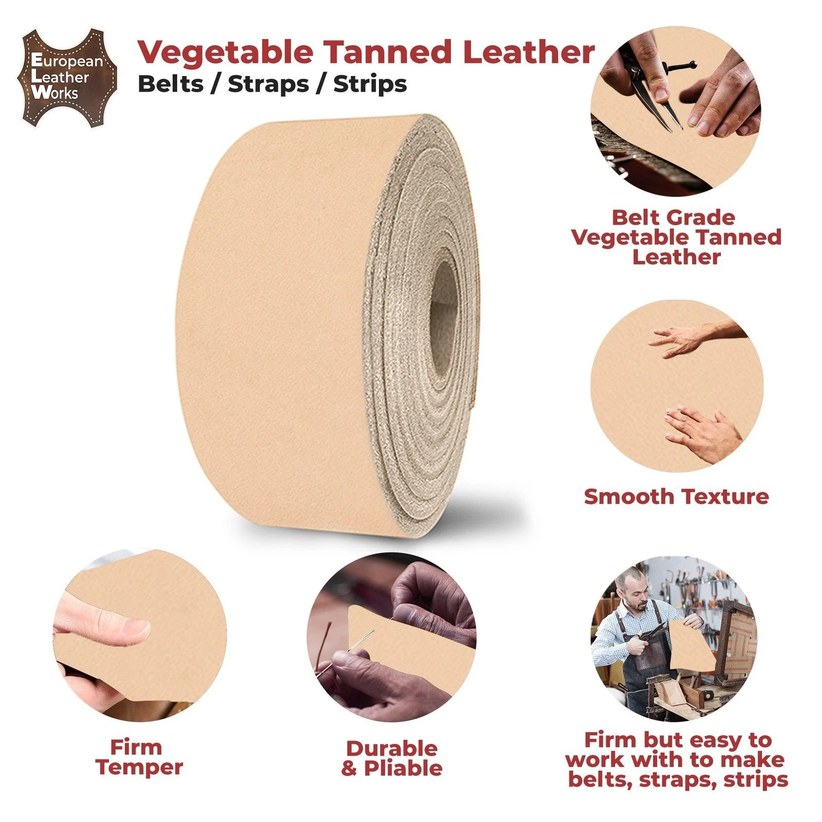 ELW Leather Blank Belt - 8-9 to 13-15 oz Thickness Cowhide Vegetable Tanned image 16