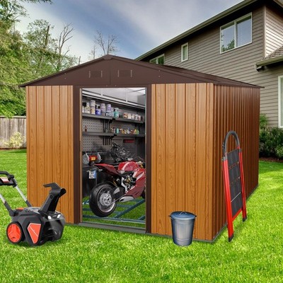 8x10 FT Outdoor Metal Shed w/ Metal Foundation, Punched Vents for Garden Storage