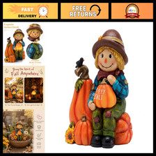 Fall Outdoor Decor Scarecrow Pumpkin Solar Statue Garden Art 6.3" - Autumn Decor