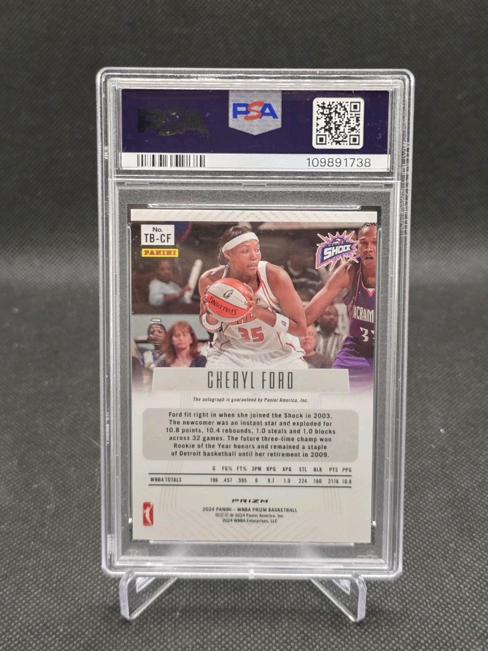 2024 Panini Prizm WNBA Cheryl Ford Throwback Gold Prizm Auto /10 PSA 9 Mint view 2