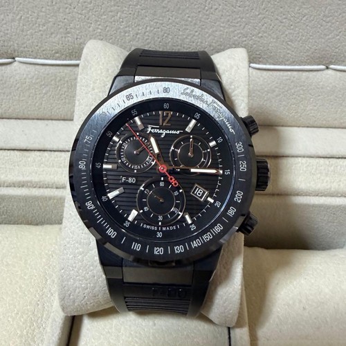 Salvatore FERRAGAMO F-80 Chronograph Watch Black Swiss Made Date