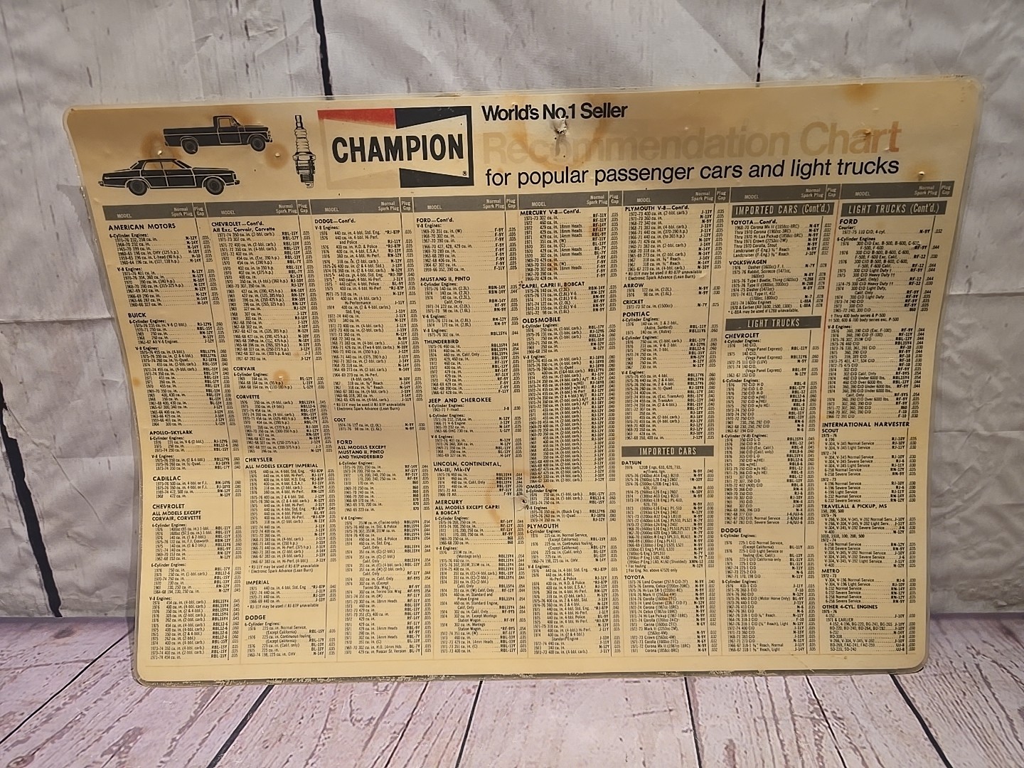Vintage ORIGINAL 1976 Champion Spark Plug Chart - 13x20 Laminated
